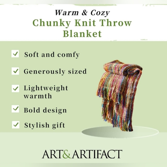 NWT | Signals | Chunky Hand Woven Knit Blanket Throw with Tassels | 48" x 70" - Picture 10 of 11